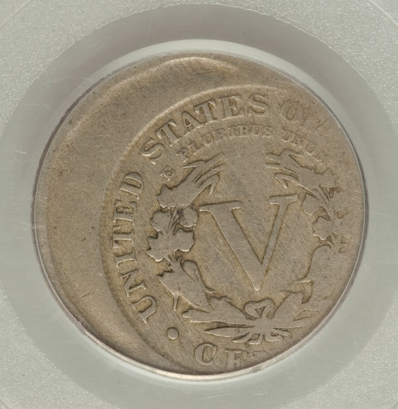 1887 Liberty Nickel off-center strike showing partial design with portion of coin unstruck and date visible