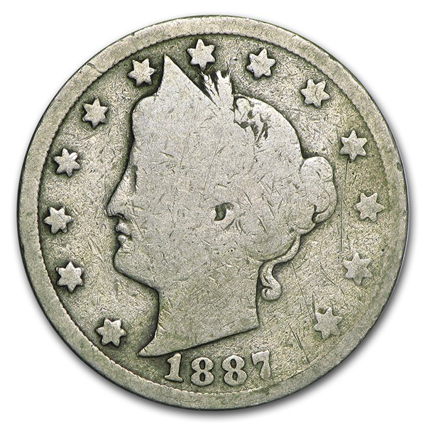 1887 Liberty Nickel die crack error showing raised line from die fracture and cud break at the rim